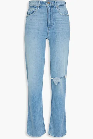 Paige Stella distressed high-rise straight-leg jeans - Blue - 26
