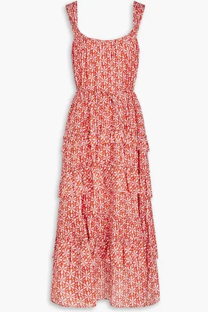 Diane von Furstenberg Modena tiered cotton and silk-blend voile midi dress - Red - L