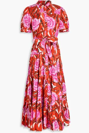 Diane von Furstenberg Queena floral-print cotton-blend poplin midi shirt dress - Red - XL