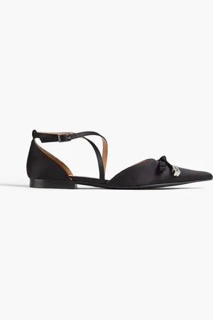 Ganni Crystal-embellished satin point-toe flats - - EU 38