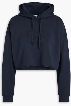 Ganni Cropped French cotton-terry hoodie - Blue - L/XL