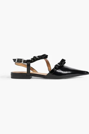 Ganni Bow-detailed glossed point-toe flats - - EU 38