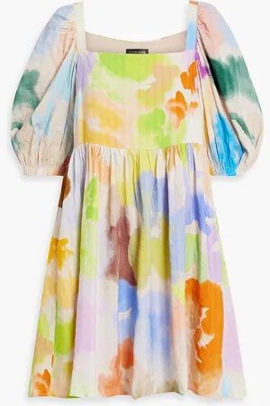STINE GOYA Ana printed linen-blend seersucker mini dress - - XL