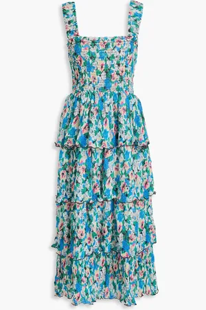 Ganni Tiered floral-print crepon midi dress - - DE 42