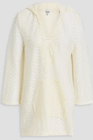 Ganni Embellished stretch-lace hoodie - White - DE 32