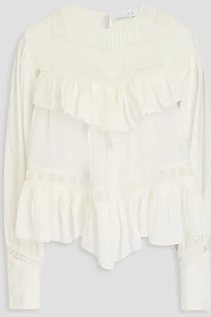 IRO Embellished ruffled silk-tulle and crepe de chine blouse - White - FR 32