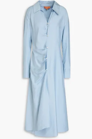 STINE GOYA Spencer asymmetric slub woven midi shirt dress - Blue - XS