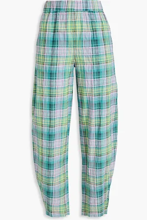 Ganni Checked cotton-blend tapered pants - Blue - DE 32