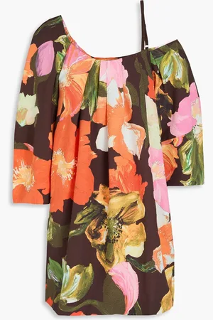 STINE GOYA One-shoulder floral-print jacquard mini dress - Brown - M