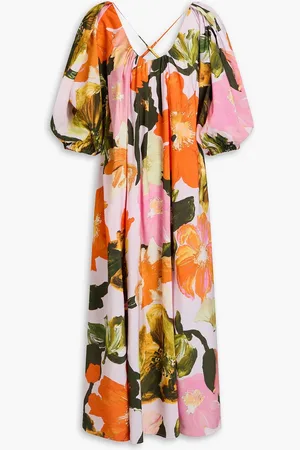 STINE GOYA Floral-print slub woven midi dress - Pink - M