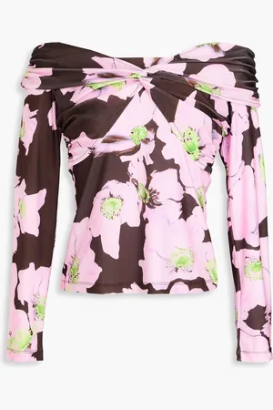 STINE GOYA Yuna off-the-shoulder floral-print satin-jersey top - Pink - XL