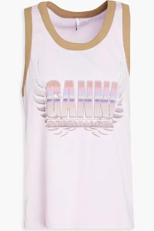 Ganni Logo-print cotton-jersey tank - Pink - L