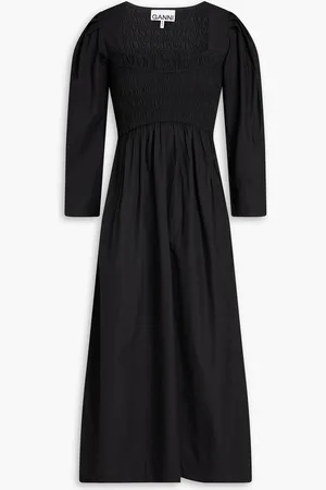Ganni Shirred cotton-poplin midi dress - - DE 32