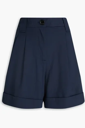 Ganni Pleated twill shorts - Blue - DE 42
