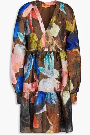 STINE GOYA Tiered floral-print cloqué mini dress - - XXS