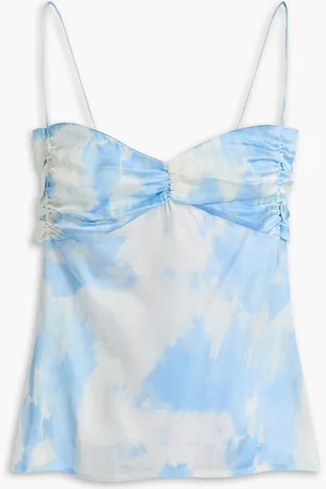 Ganni Ruched printed satin camisole - Blue - DE 42