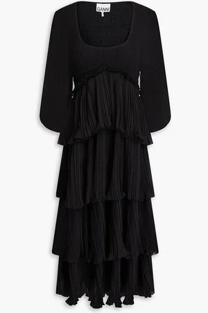 Ganni Tiered plissé-georgette midi dress - - DE 34