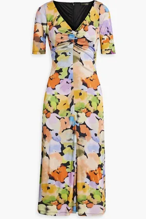 STINE GOYA Jose ruched floral-print satin-jersey midi dress - - L