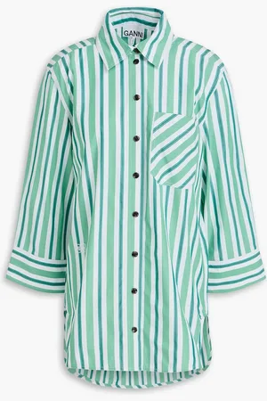 Ganni Striped cotton-poplin shirt - Green - DE 34