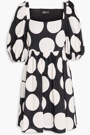STINE GOYA Ana polka-dot linen-blend seersucker mini dress - - L