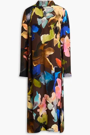STINE GOYA Floral-print TENCEL™ Lyocell-blend midi dress - Brown - L