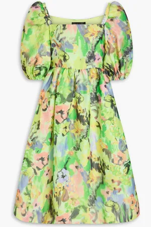 STINE GOYA Annalisa gathered floral-print organza dress - Green - S