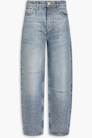 Ganni Crystal-embellished high-rise tapered jeans - Blue - 32