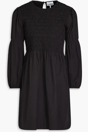 Ganni Shirred cotton-poplin mini dress - - DE 36