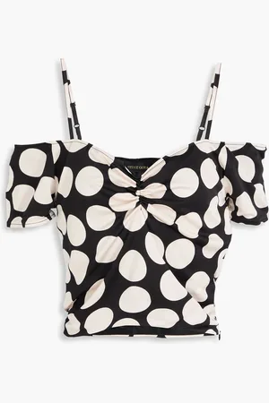 STINE GOYA Escarleta cold-shoulder cropped polka-dot jersey top - - M