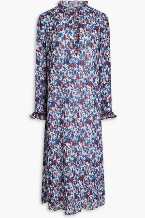 Ganni Floral-print plissé crepe de chine midi dress - - DE 34
