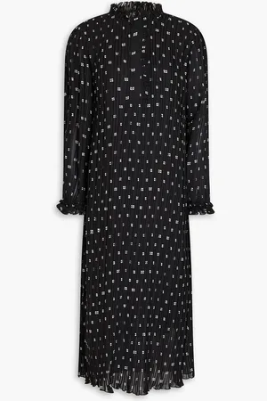 Ganni Logo-print plissé-georgette midi dress - - DE 32