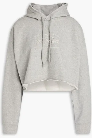 Ganni Cropped oversized French cotton-terry hoodie - Gray - 4XL