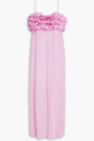 Ganni Ruffled crinkled-taffeta midi dress - Pink - DE 40