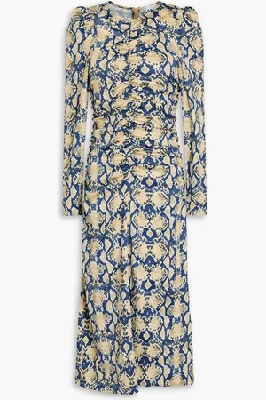Ganni Ruched snake-print satin midi dress - - DE 38