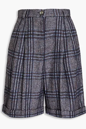 Dolce & Gabbana Pleated checked bouclé-tweed shorts - Blue - IT 44
