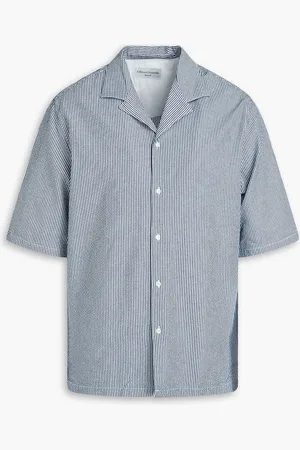 OFFICINE GENERALE Eren striped cotton-seersucker shirt - - L