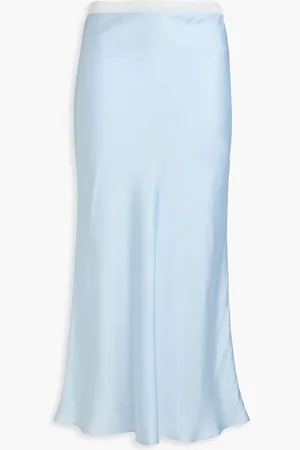 Sandro Lace-trimmed satin midi skirt - Blue - FR 38