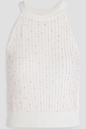 Sandro Cropped faux pearl-embellished ribbed-knit tank - - 2
