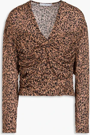 IRO Ernesta ruched leopard-print crepe top - Brown - FR 34