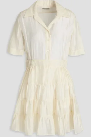 Sandro Tiered linen-blend mini shirt dress - White - FR 40