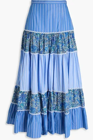Sandro Tiered printed cotton-poplin maxi skirt - Blue - FR 34