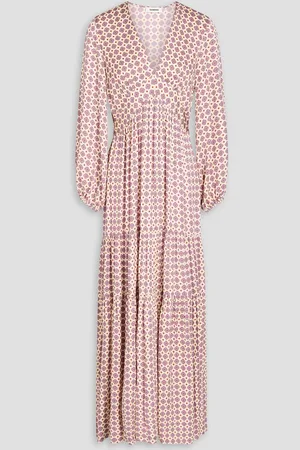 Sandro Tiered printed satin maxi dress - White - FR 36