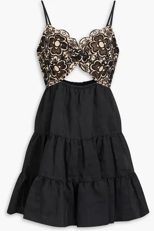 Sandro Cutout macramé lace-paneled linen-blend mini dress - - FR 40