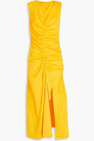 Sandro Ruched stretch-cotton midi dress - Yellow - FR 36
