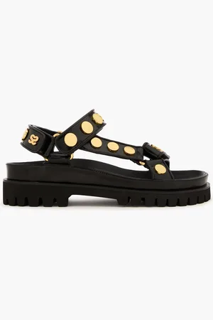 Sandro Studded glossed-leather sandals - - EU 37