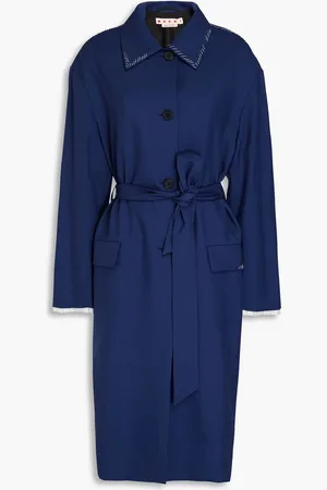 Marni Belted embroidered wool coat - Blue - IT 44