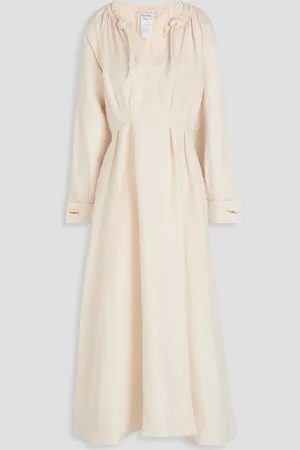 Max Mara Pleated linen and silk-blend twill midi dress - White - IT 42