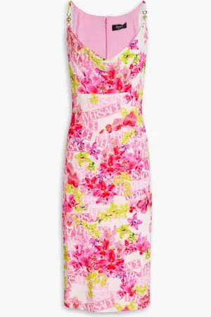 VERSACE Draped printed stretch-jersey midi dress - - IT 48