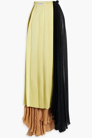 Victoria Beckham Asymmetric pleated satin and habotai maxi skirt - Yellow - UK 6