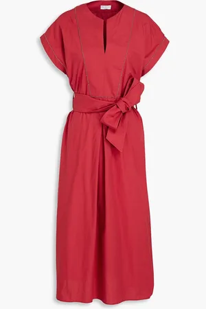 Brunello Cucinelli Bead-embellished cotton-poplin midi shirt dress - - L